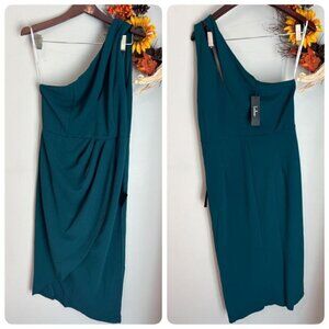 Lulus So Flirty One Shoulder Cutout Asymmetrical Dress XL Hunter Green